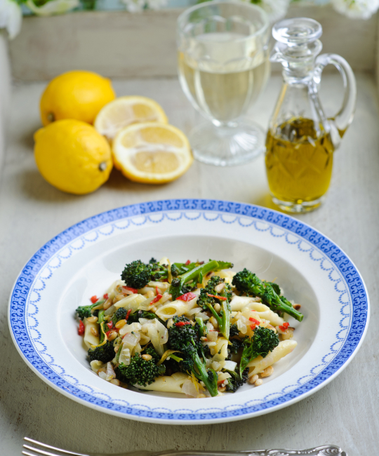 Image for Recipe - Purple Sprouting Broccoli with Penne Pasta, Pine Nuts & Chilli