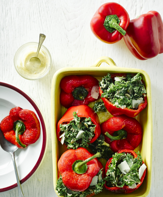 Image for Recipe - Roasted Red Pepper Pot with Kale Caesar Salad