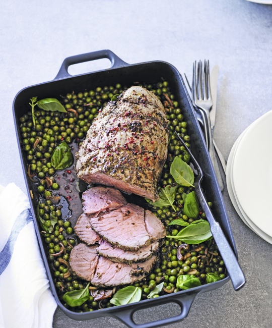 Image for Recipe - Roast Beef with Pink Peppercorns, Peas & Basil
