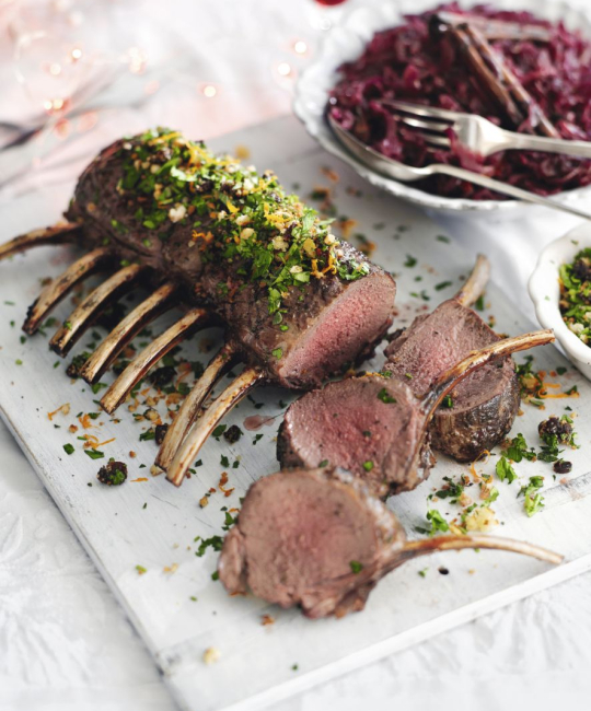 Image for Recipe - Roast Rack of Venison with Cherry and Clementine Crumb