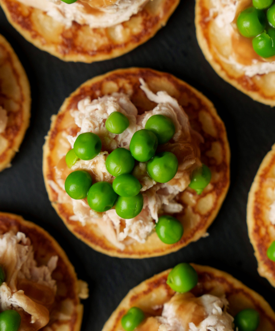 Image for Recipe - Roast chicken and pea blini