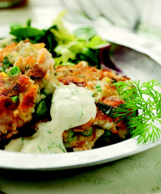 Image for Recipe - Salmon & Mint Fishcakes with Dill Dip