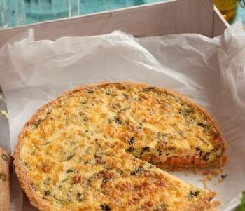 Image for recipe - Smoked Trout, Duck Egg and Watercress Quiche with Cheddar