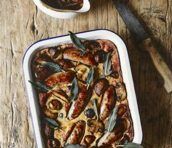 Image for recipe - Chestnut, Mushroom & Sausage Toad In The Hole With Porcini & Onion Gravy