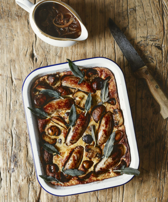 Image for Recipe - Chestnut, Mushroom & Sausage Toad In The Hole With Porcini & Onion Gravy