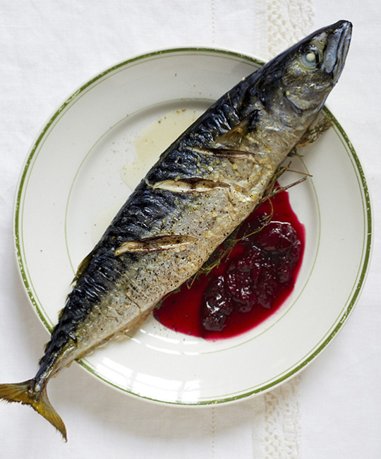Image for Recipe - Whole Baked Mackerel with Spiced Cherry Sauce