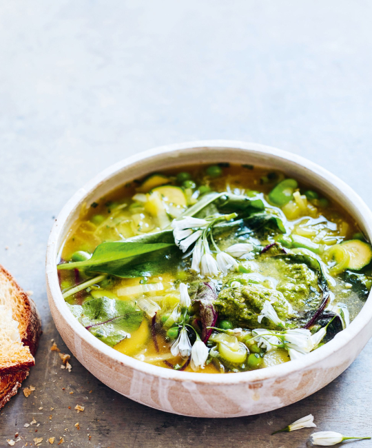 Image for Recipe - Leek, Chard & Tarragon Soup with Wild Garlic Pesto