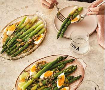 Image for recipe - Asparagus with Jammy Egg & Pickle Dressing