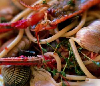 Image for recipe - Mitch Tonks’ Baked Shellfish with Bucatini, Whole Roasted Garlic & Thyme