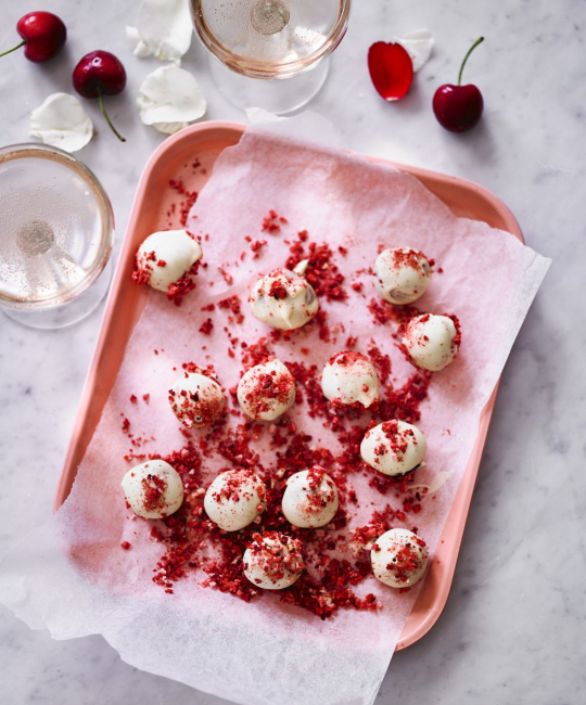 Image for Recipe - White Chocolate Truffles with Cherry, Coconut & Hazelnut