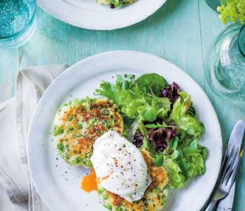 Image for recipe - Pea & Potato Fritters with Poached Eggs