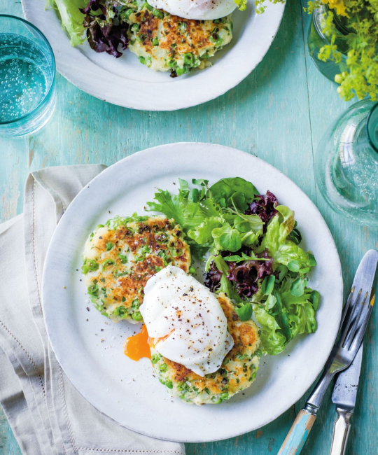 Image for Recipe - Pea & Potato Fritters with Poached Eggs