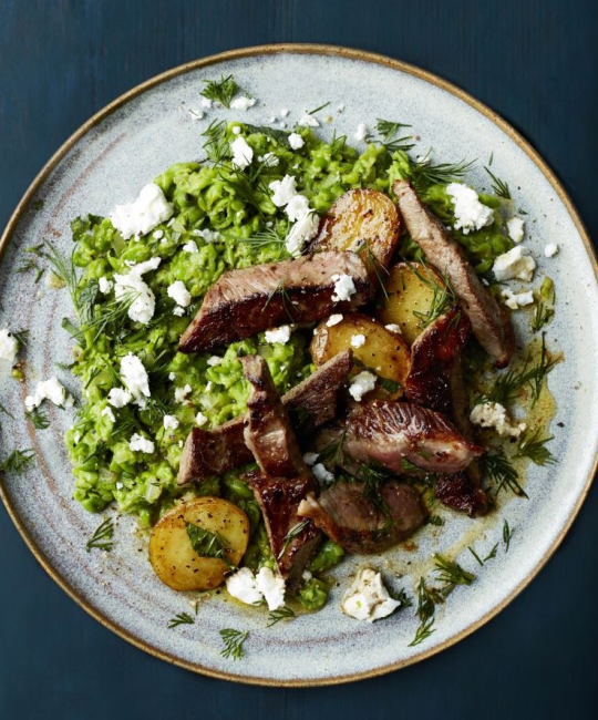 Image for Recipe - Lamb Leg Steaks with Crushed Peas, Dill & Feta