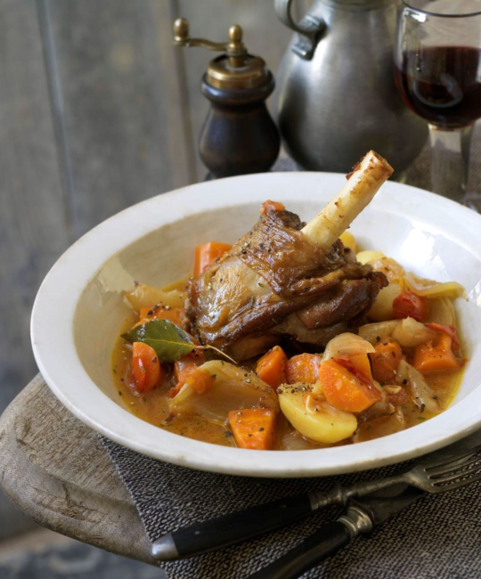Image for Recipe - Oven-Braised Lamb Shanks with Potatoes and Tomatoes