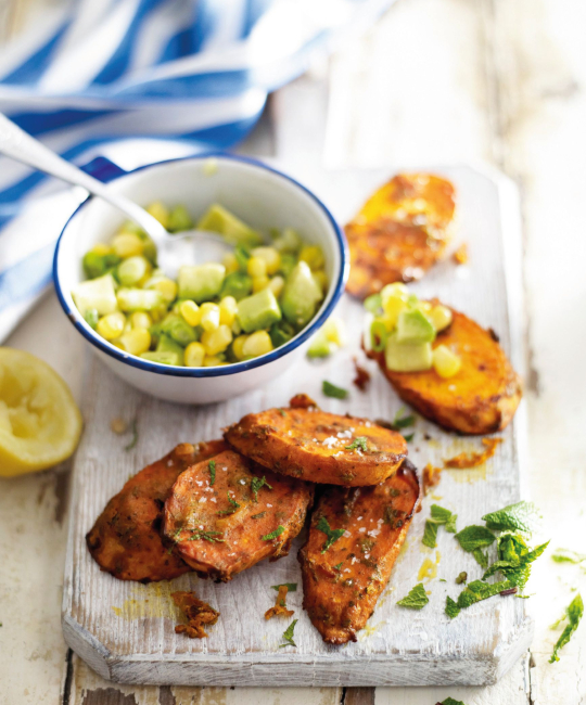 Image for Recipe - Curried Sweet Potato with Sweetcorn & Avocado Salsa