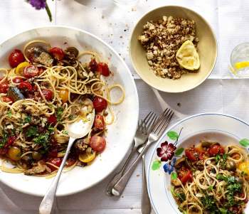 Image for recipe - Sardine & Green Olive Spaghetti with Chilli Crumbs