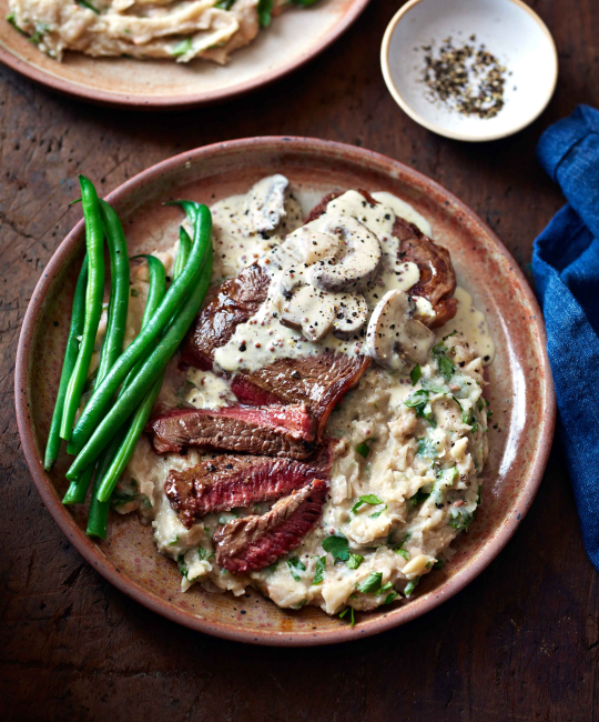 Image for Recipe - Steak & White Bean Mash with Mushroom Sauce