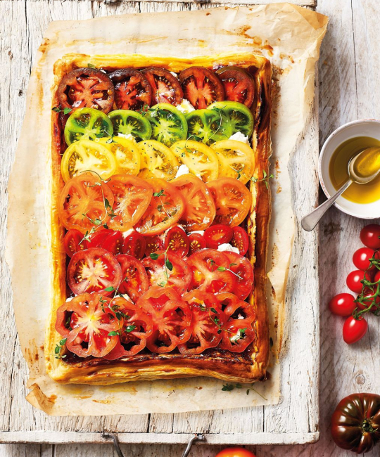 Image for Recipe - Rainbow Tomato Tart with Goat’s Cheese