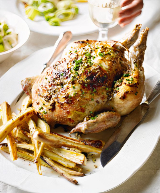 Image for Recipe - Roast Chicken with Creamed Leeks & Parmesan Parsnips