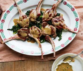 Image for recipe - Braised cima di rape with lamb ‘scottadito’ chops and anchovy sauce