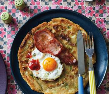 Image for recipe - Eggs & Bacon with Spring Onion Pancakes