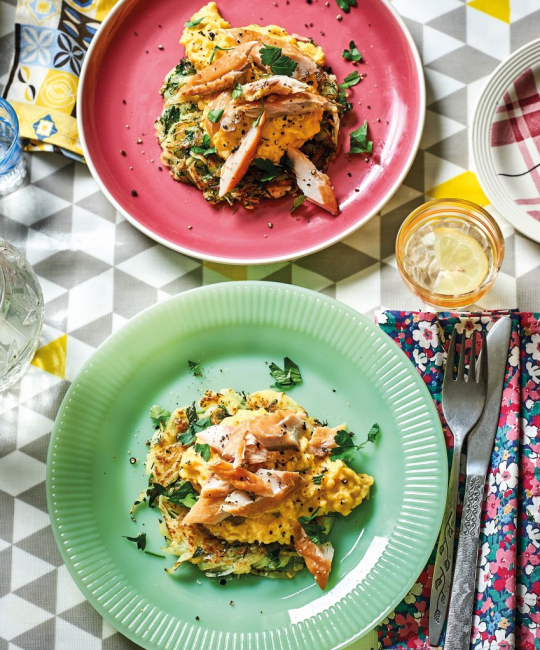 Image for Recipe - Herby Potato Hash Browns with Eggs & Mackerel